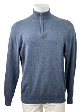 Bonobos Men's Blue Cashmere Knit Striped Long Sleeve 1/4 Zip Sweater Top Size M